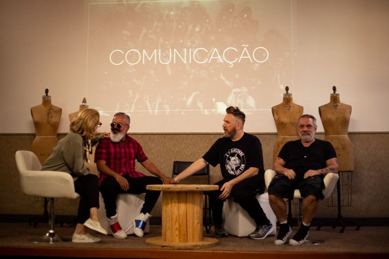Os coaches do projeto SENAI Brasil Fashion, Lenny Niemeyer, Ronaldo Fraga, Alexandre Herchcovitch e Lino Villaventura (Foto: Rafael Aguiar)