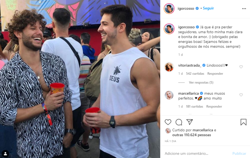 Igor e Heron Leal, seu namorado, há quase um ano, quando o ator contou que era um homem gay (Instagram)