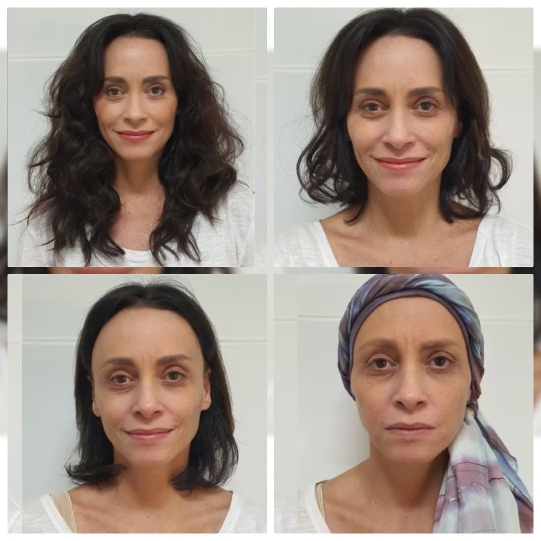 A atriz e roteirista e as diferentes caracterizações para o filme ‘Câncer com ascendente em virgem’ (Reprodução/Instagram)