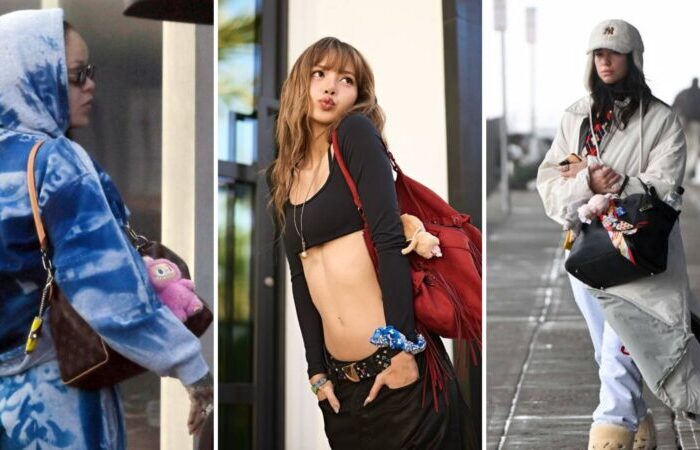 As estrelas Rihanna, Lisa e Dua Lipa foram flagradas desfilando com seus Labubus (Reprodução/Instagram)