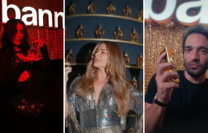 Cleo, Grazi Massafera e Humberto Carrão posam com perfumes da Rabanne, na festa promovida pela grife no Rio de Janeiro (Reprodução/Instagram)