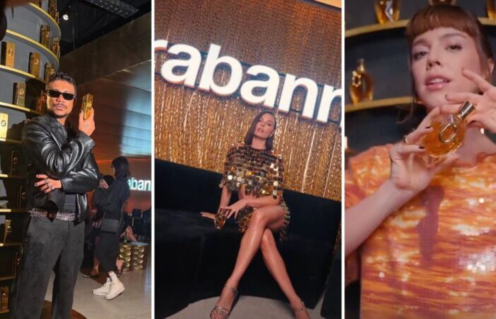 Xamã, Isis Valverde e Alice Wegman posam com perfumes da Rabanne, na festa promovida pela grife no Rio de Janeiro (Reprodução/Instagram)