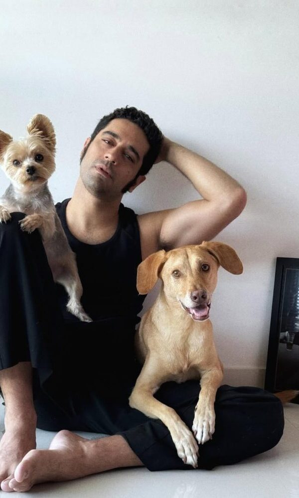 Miguel Rômulo e os filhos de 'quatro patas' Mário e Quincas (Reprodução/Instagram)