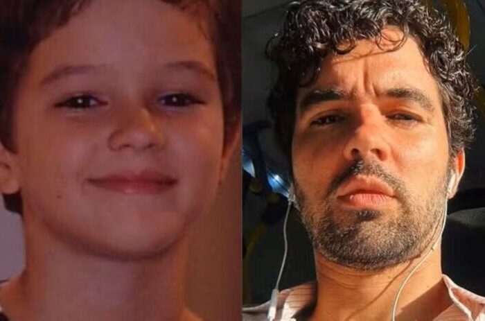 Eduardo Caldas na infância e hoje, aos 40 anos (Reprodução)