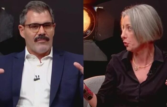 Juliano Cazarré e Vera Iaconelli em debate na Globonews (Foto: Reprodução/GloboNews )